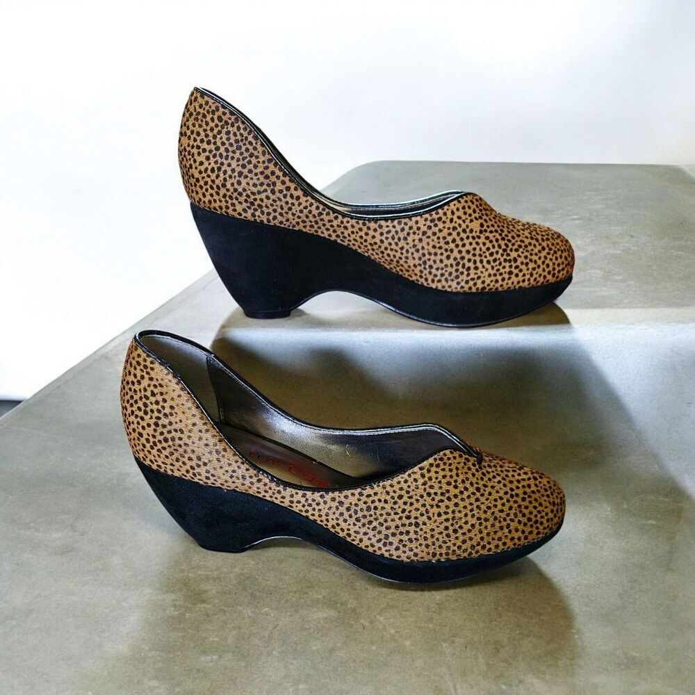 Sacha London Sz 6 Leopard Print Platform Shoes Calf Hair Wedge Heel Classic